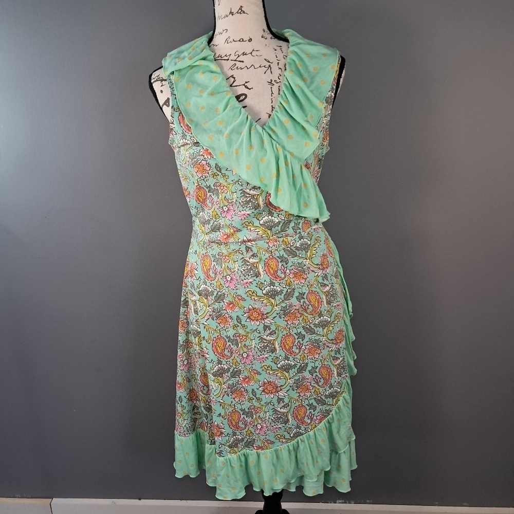 Matilda Jane Size Small Women's Wrapped In Sunshine Green Floral Wrap Dress
